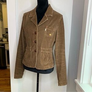Levi's brown corduroy Y2K blazer button up pockets size Large embroidery flower